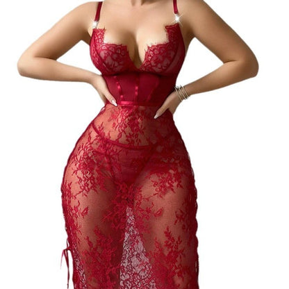 Lace Hollow Red  Sheath Sexy Lingerie Dress