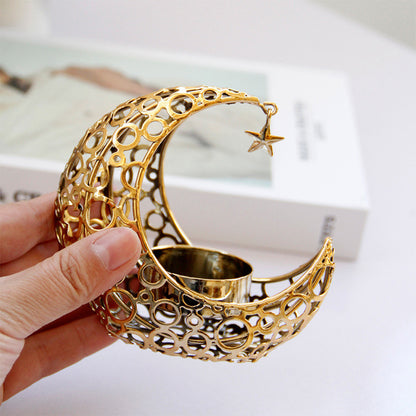 Light Luxury Crescent Moon Star  Black Gold    Yazijico™