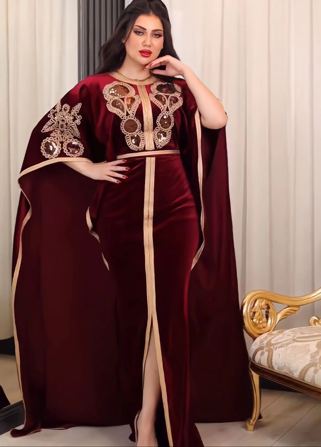 Middle East Arabic Sequined Gold Velvet Dress