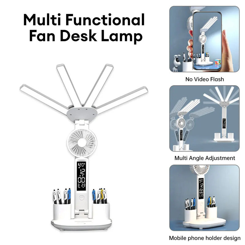 Multifunction Table Lamp LED With Fan Clock 