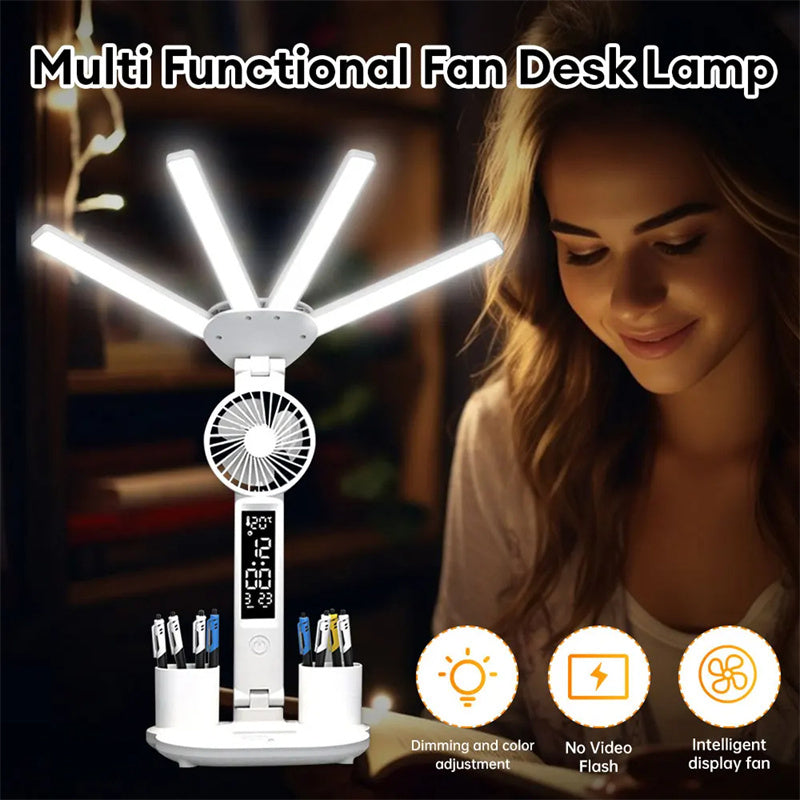 Multifunction Table Lamp LED With Fan Clock 