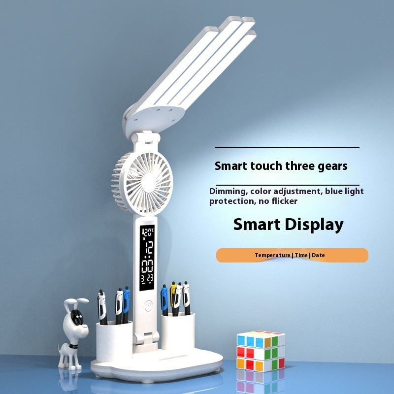 Multifunction Table Lamp LED With Fan Clock 