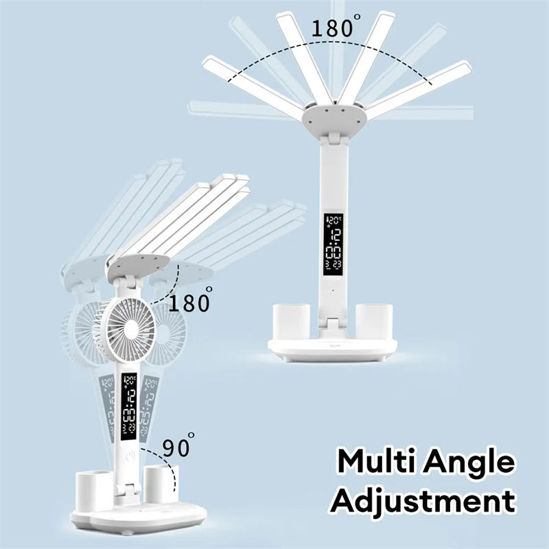 Multifunction Table Lamp LED With Fan Clock 