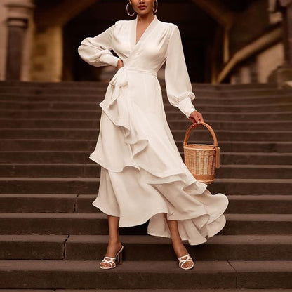 Prom Dress Long Sleeve Ruffles Long | Yazijico™ 