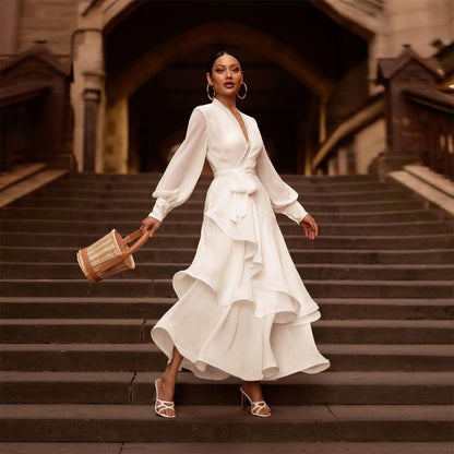Prom Dress Long Sleeve Ruffles Long | Yazijico™ 