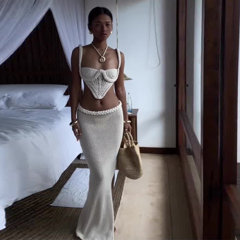 Crochet Knit 2 Piece Skirt Set Women's | Yazijico™ 