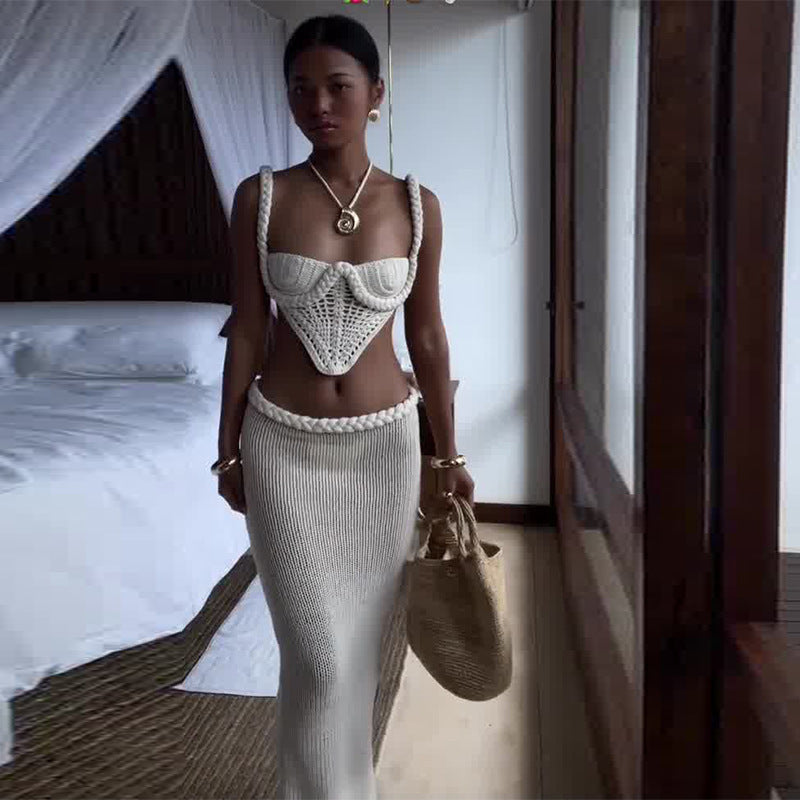 Crochet Knit 2 Piece Skirt Set Women's | Yazijico™ 