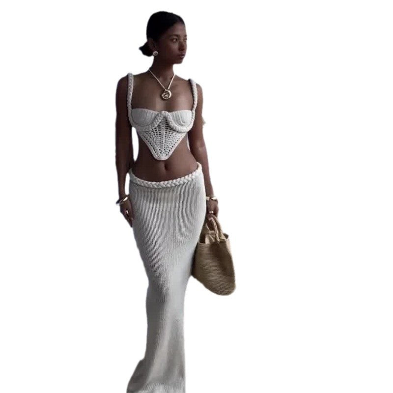 Crochet Knit 2 Piece Skirt Set Women's | Yazijico™ 