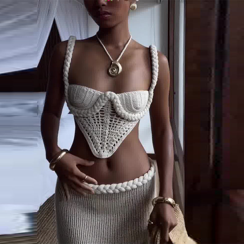 Crochet Knit 2 Piece Skirt Set Women's | Yazijico™ 