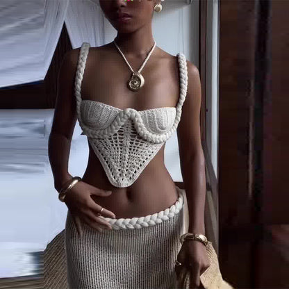 Crochet Knit 2 Piece Skirt Set Women's | Yazijico™ 