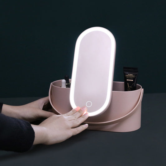 Portable Led Desk Storage Cosmetic Mirror 