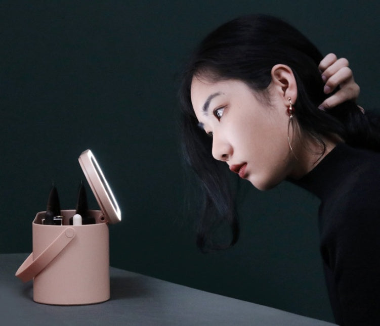 Portable Led Desk Storage Cosmetic Mirror 
