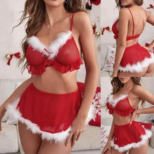 Red Underwear Two-piece Furry Lingerie Set