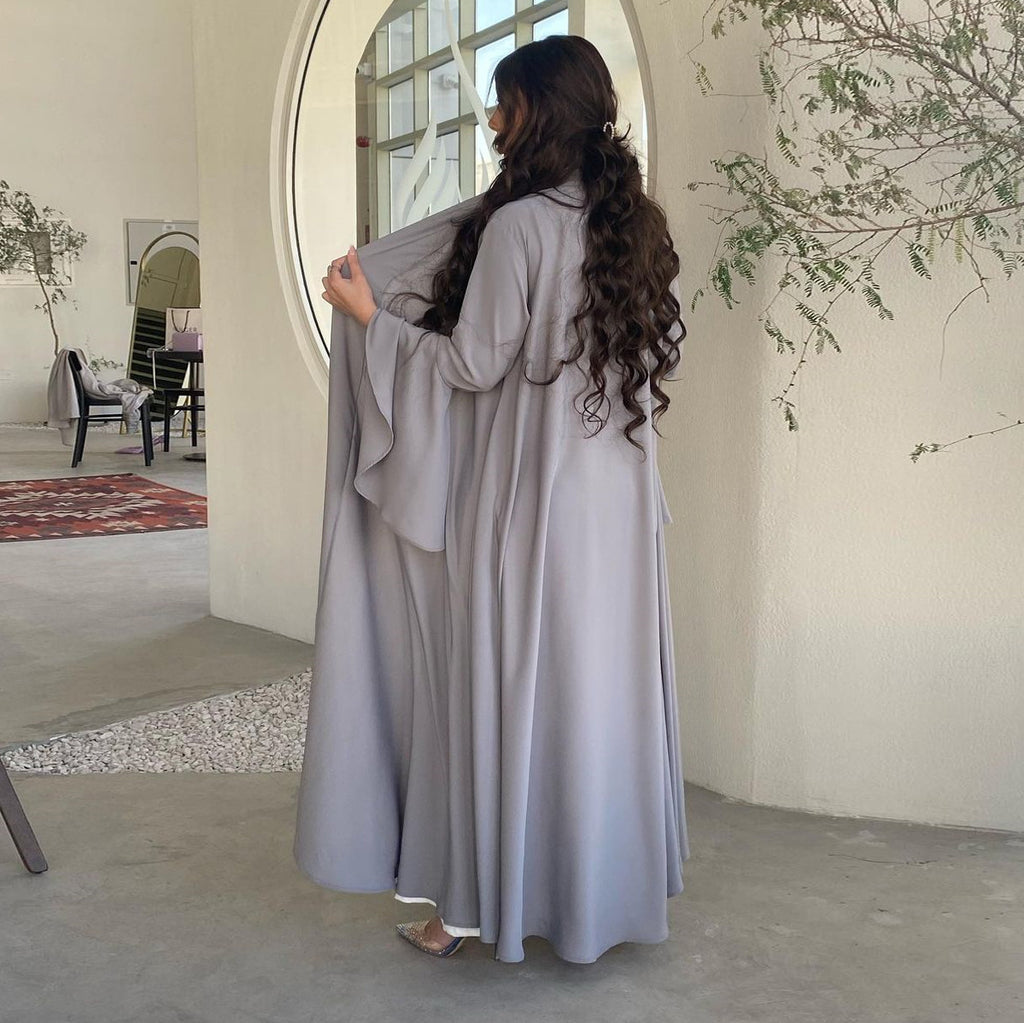 Ruffle Sleeve Solid Color Inverness Middle East Soft Dress 