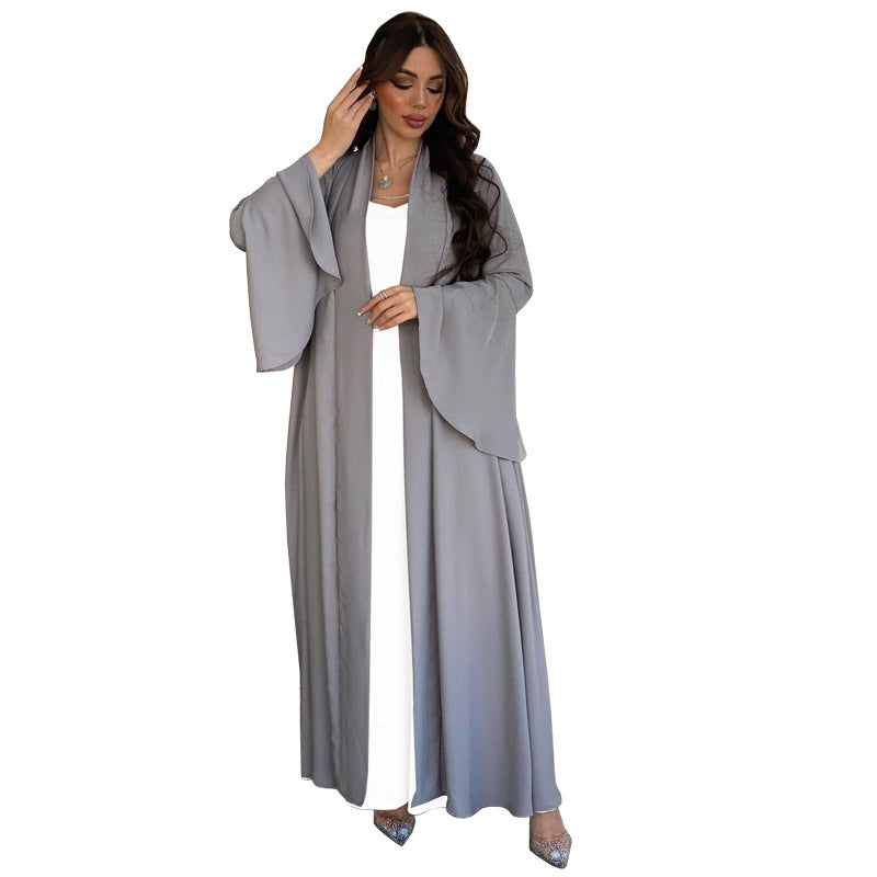 Ruffle Sleeve Solid Color Inverness Middle East Soft Dress 