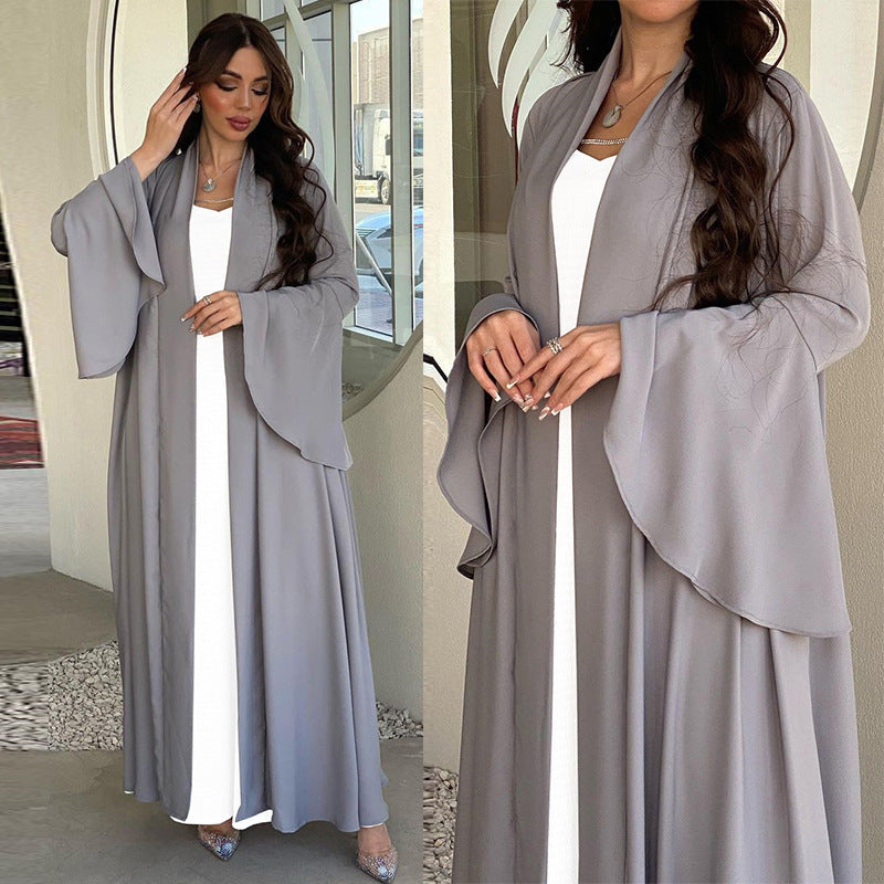 Ruffle Sleeve Solid Color Inverness Middle East Soft Dress 