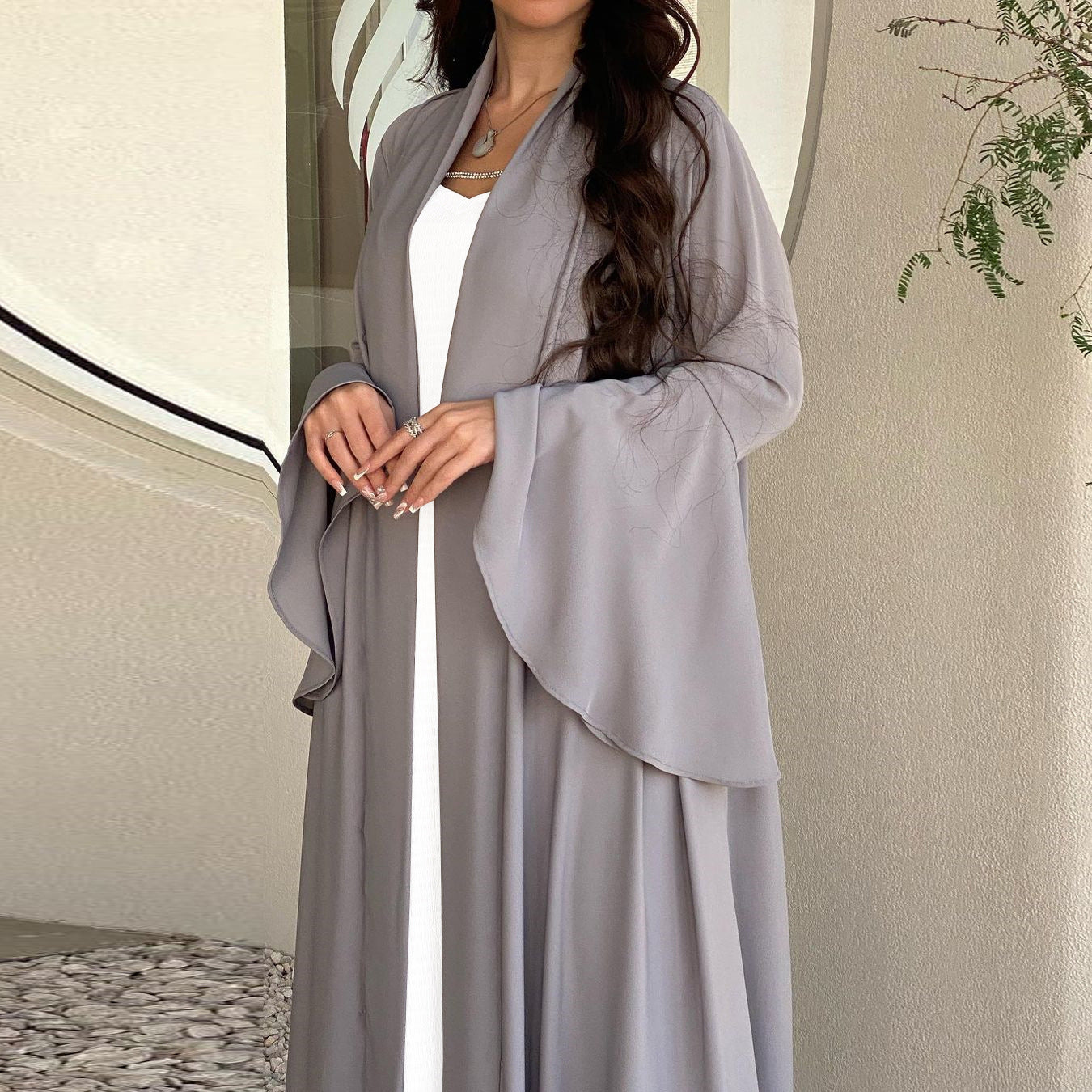 Ruffle Sleeve Solid Color Inverness Middle East Soft Dress 
