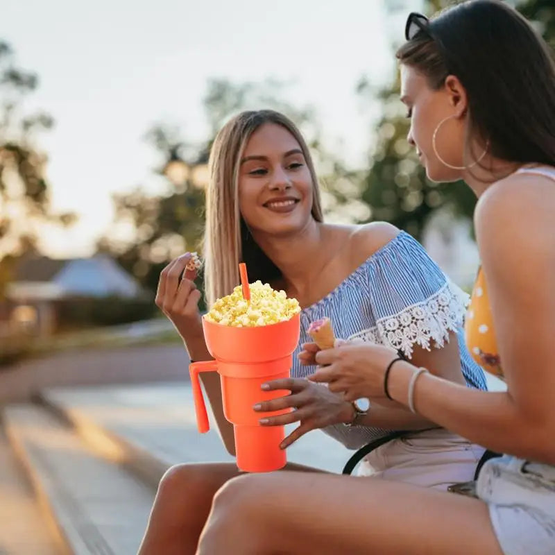 Snack Bowl Drink Cup Splash Proof Leakproof Portable 