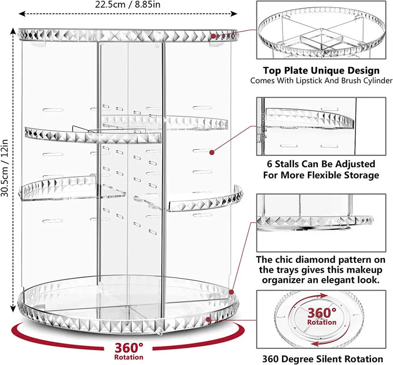 360 Large Rotating Makeup Organizer Adjustable | Yazijico™ 