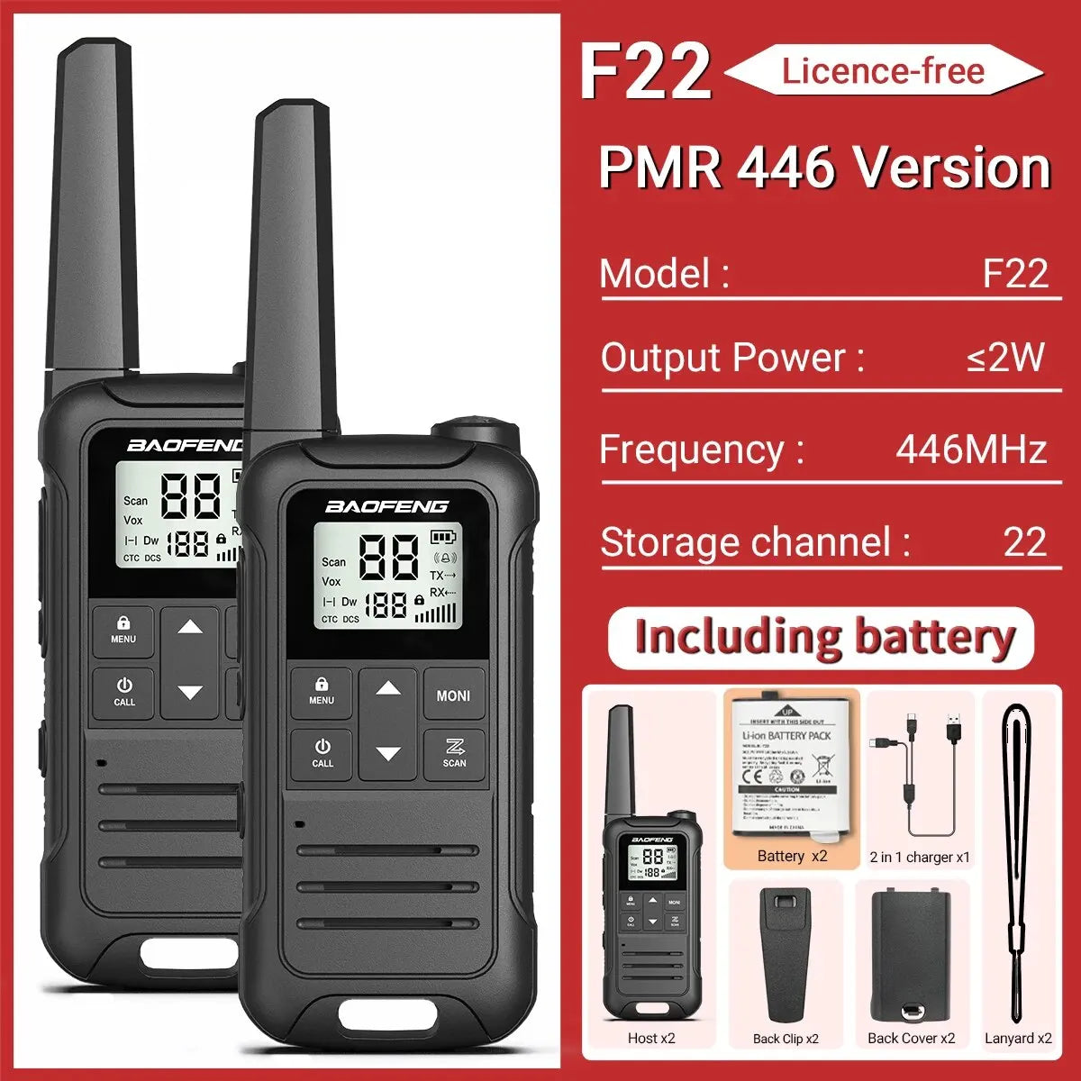 Baofeng F22 Mini Walkie Talkie PMR FRS | Yazijico™ 