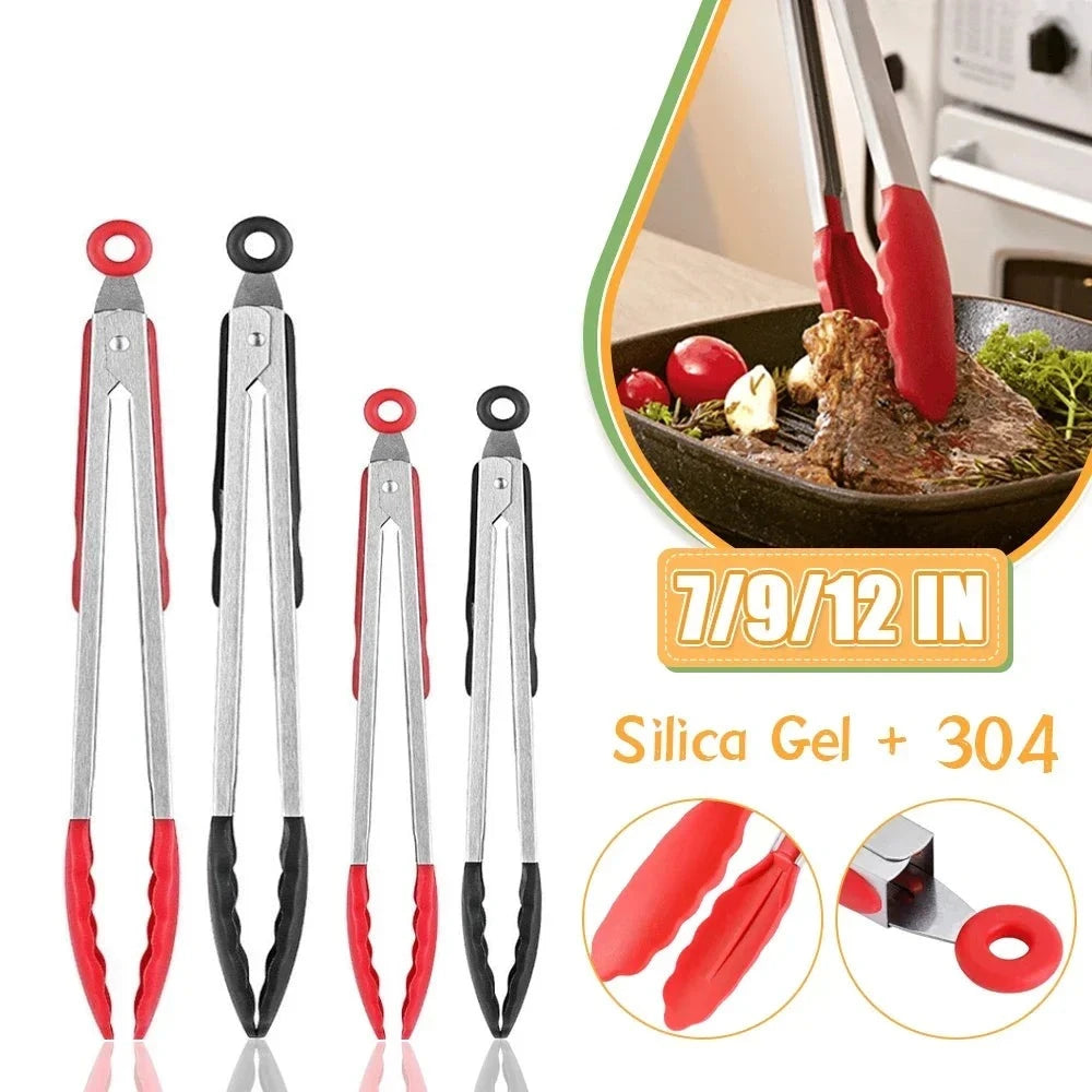 Silicone BBQ Grilling Tongs Kitchen Cooking