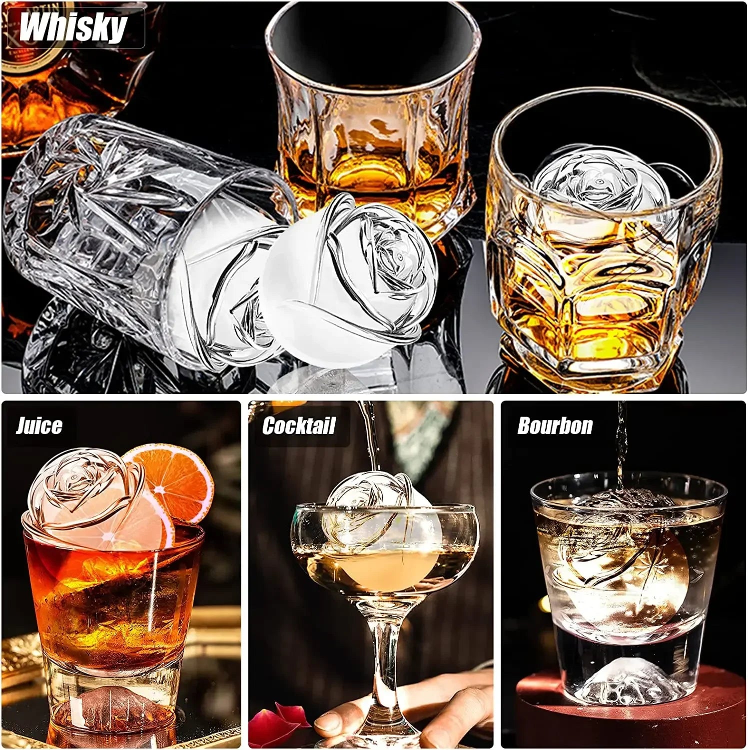 Yazijico™ Creative 3D Rose Ice Molds Large Ice Cube - Yazijico™ 