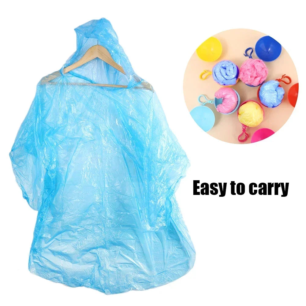 Mini Raincoats Ball for Adults Kids Disposable Rain Ponchos Rainwear Cloak Rain Gear Keyring Ball with Hook