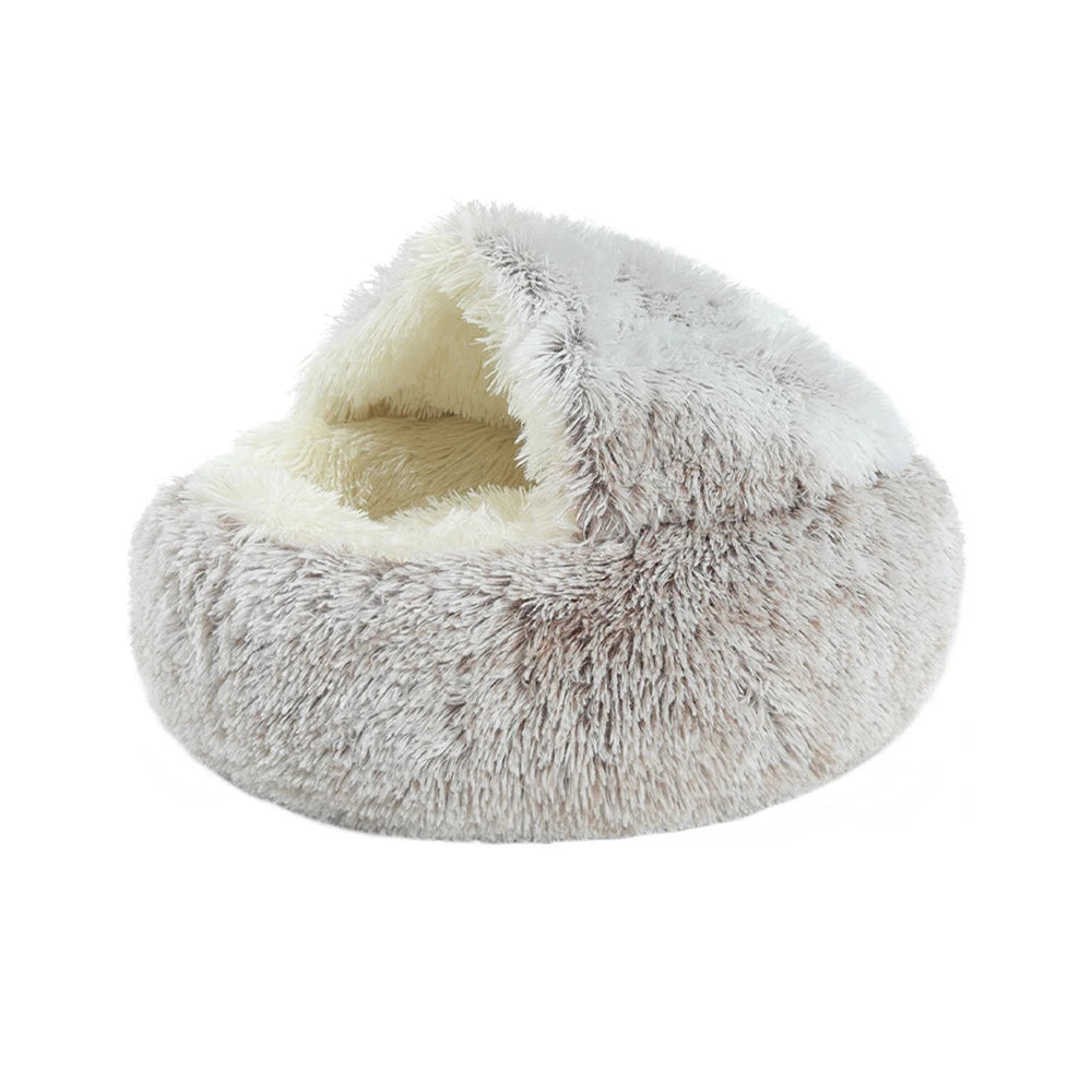 Cute Winter Long Plush Pet Cat Bed Round | Yazijico™ 