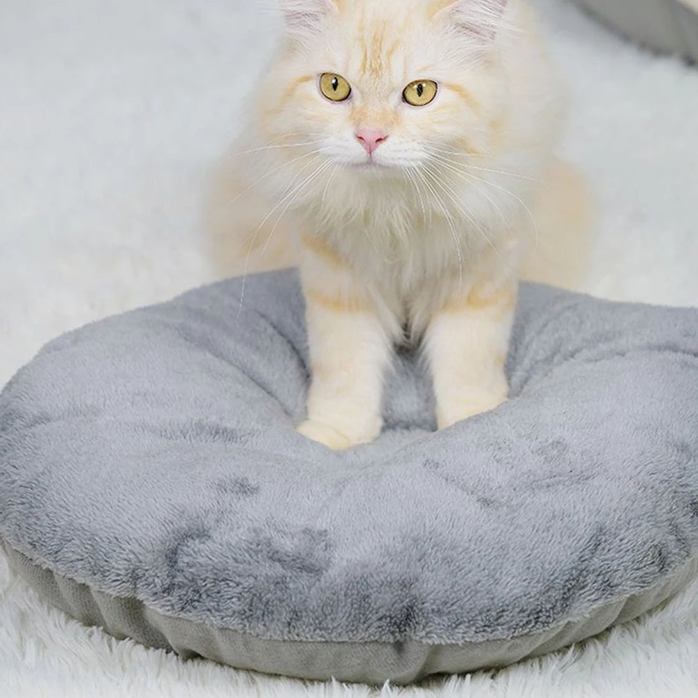 Cute Winter Long Plush Pet Cat Bed Round | Yazijico™ 
