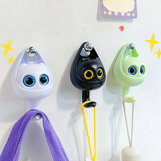 Home Cartoon Creative Cat Hook Cute Macaron Blinking Eyes Punch Free Traceless Hook Coat Hat Sundry Storage Hook