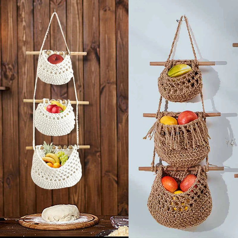 16 Sizes Hanging Hand Woven Basket Kitchen Vegetable | Yazijico™ 