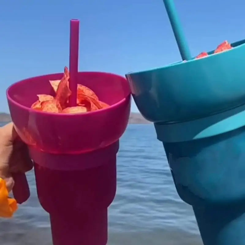 Snack Bowl Drink Cup Splash Proof Leakproof Portable 