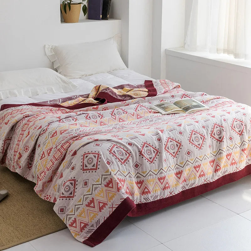 Japanese cotton blankets and throws gauze flowers sofa towel summer  | Yazijico™