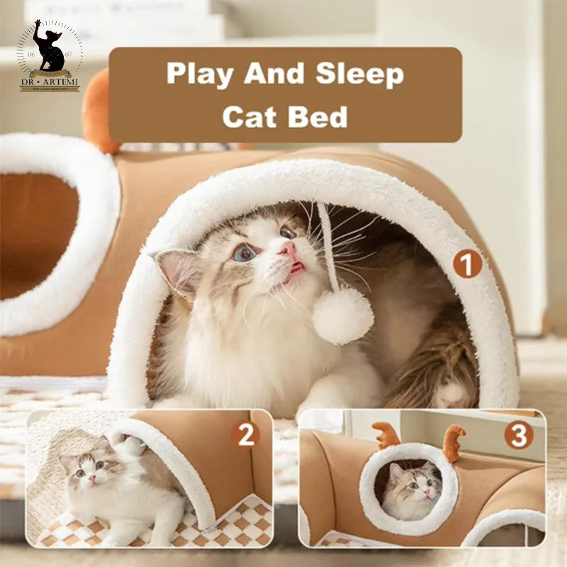 CozyPlaid Tunnel Cat Tunnel with Peekaboo Plush  Yazijico™ 