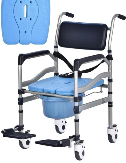 Toilet Chair Hand Pushed Elderly Bathroom Mobile Lavatory Seat For Disabled Patients Adjustable Height Washroom