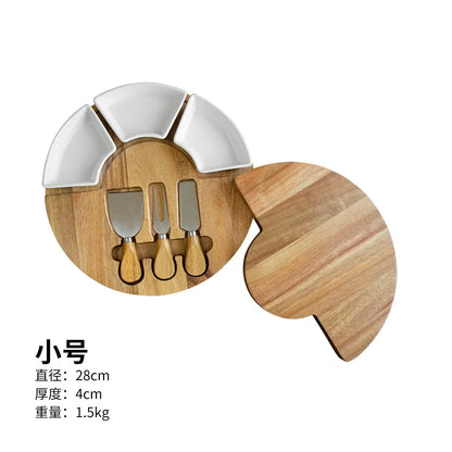 Tray Pastoral Style Pastry Plate Acacia Mangium Fruit Cheese Knife Cutting Board Set