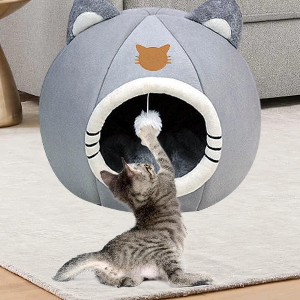 Cute Winter Long Plush Pet Cat Bed Round | Yazijico™ 