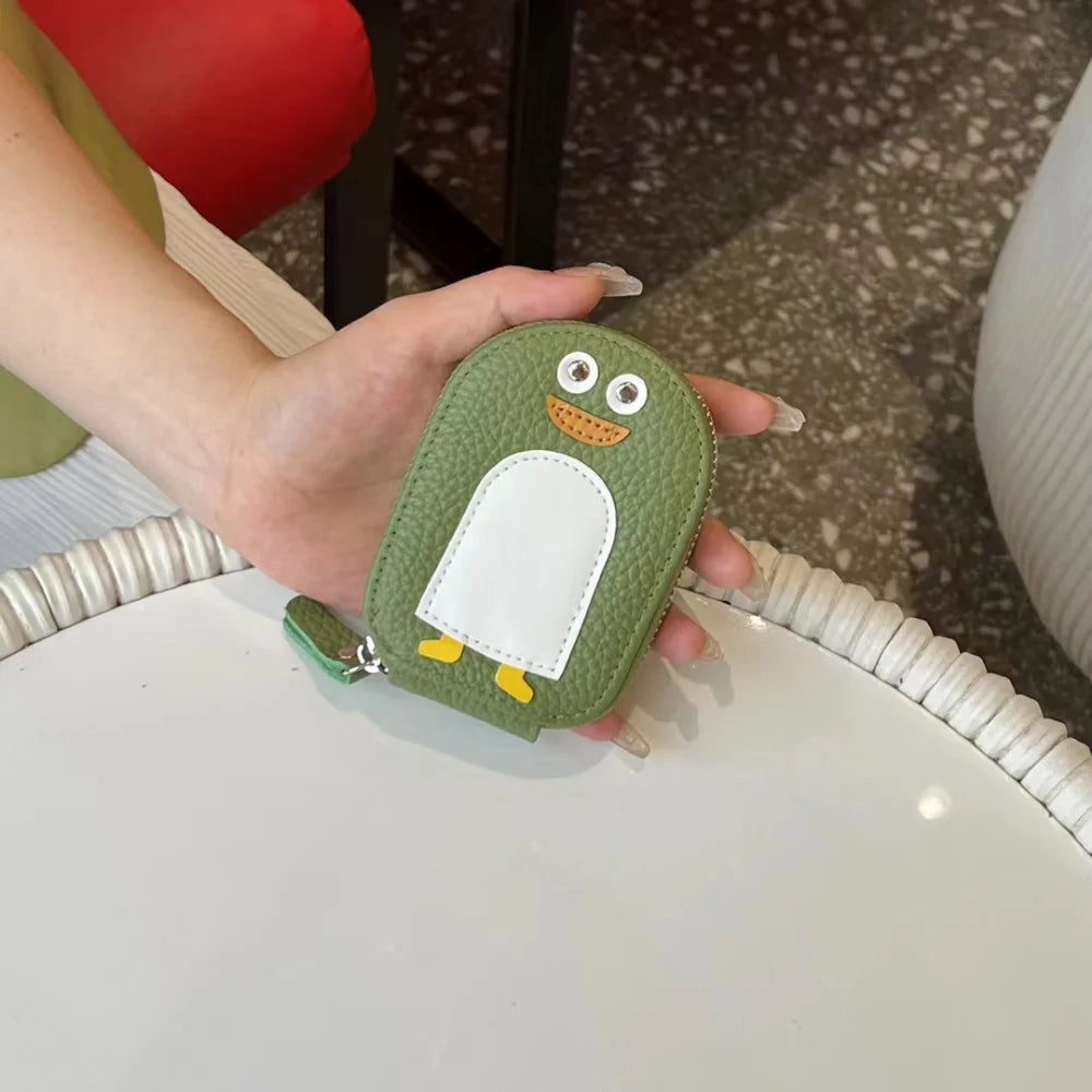 Cowhide Small Penguin Shape Card Holder Coin Purse Cartoon Cute Genuine Cow Leather Zipper Purses Mini Wallet