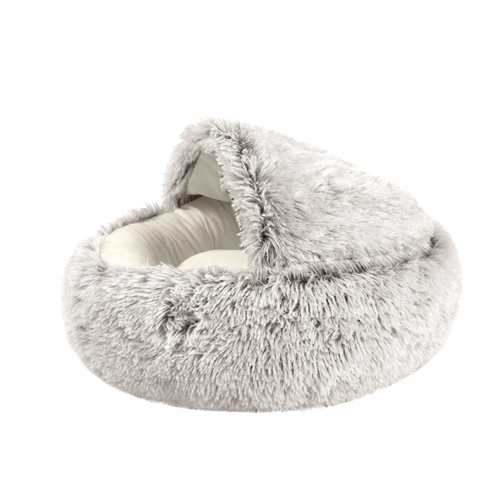 Cute Winter Long Plush Pet Cat Bed Round | Yazijico™ 