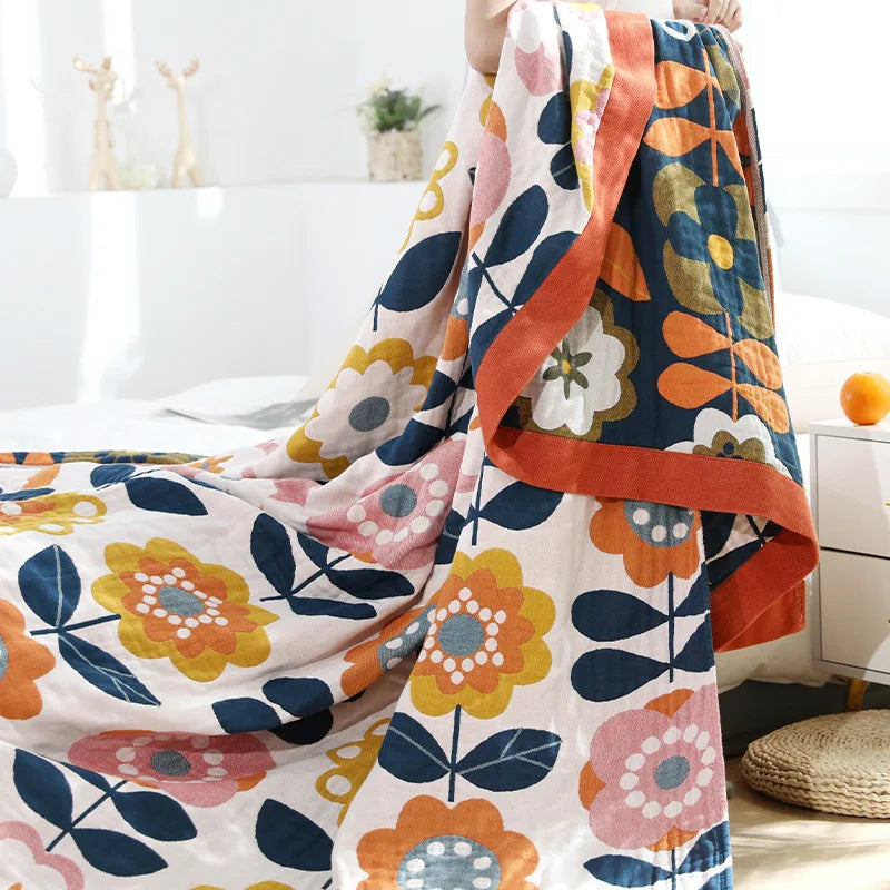 Japanese cotton blankets and throws gauze flowers sofa towel summer  | Yazijico™