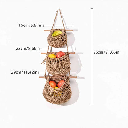 16 Sizes Hanging Hand Woven Basket Kitchen Vegetable | Yazijico™ 