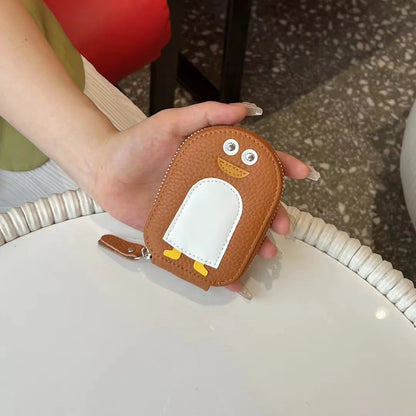 Cowhide Small Penguin Shape Card Holder Coin Purse Cartoon Cute Genuine Cow Leather Zipper Purses Mini Wallet