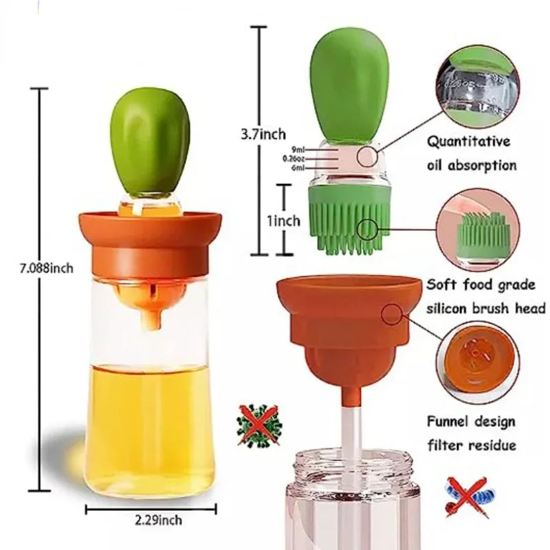 Kitchen oil bottle silicone brush oil container with brush suitable for kitchen cooking pancake baking barbecue utensils