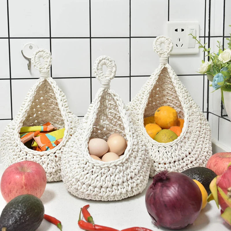 16 Sizes Hanging Hand Woven Basket Kitchen Vegetable | Yazijico™ 