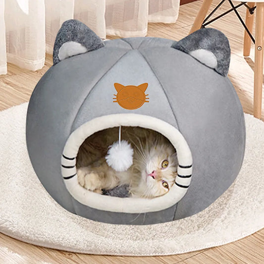 Cute Winter Long Plush Pet Cat Bed Round | Yazijico™ 