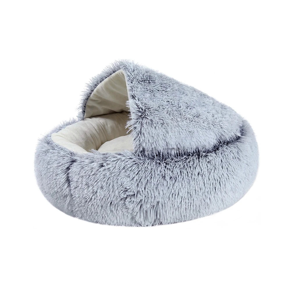 Cute Winter Long Plush Pet Cat Bed Round | Yazijico™ 