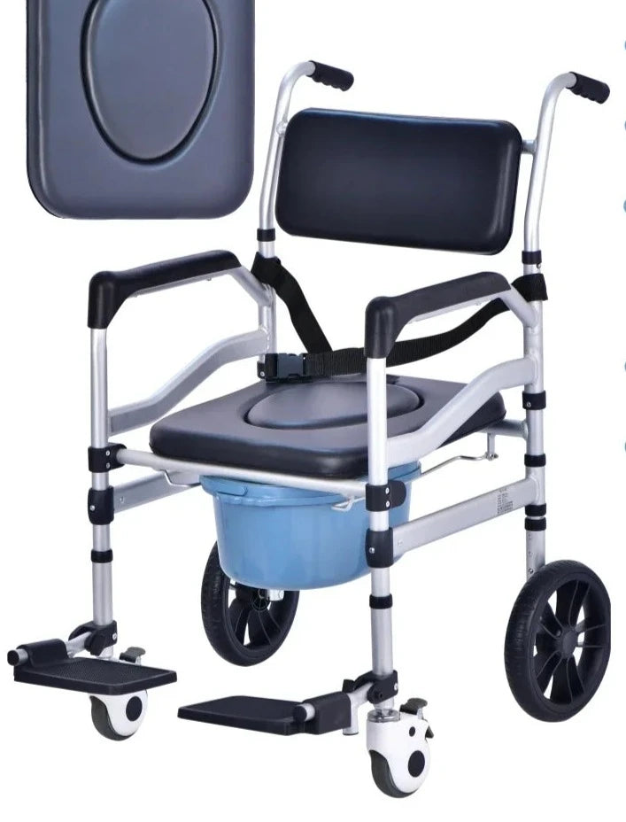 Toilet Chair Hand Pushed Elderly Bathroom Mobile Lavatory Seat For Disabled Patients Adjustable Height Washroom