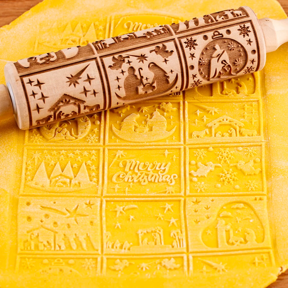Wooden Christmas Embossed Rolling Pin For Pastry Baking | Yazijico™ 