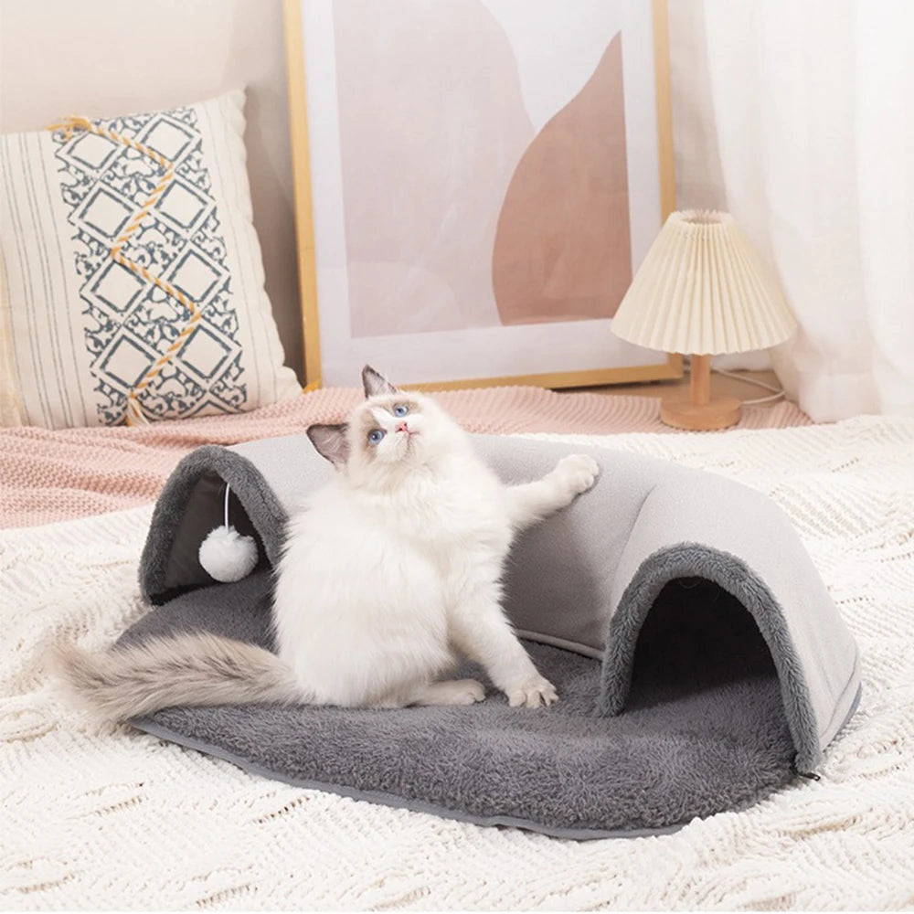 Cat Tunnel Bed for Pets Cats 2-in-1 Cat Bed Play Tunnel | Yazijico™ 