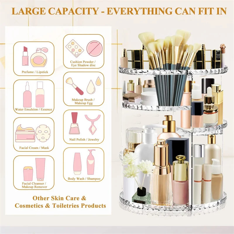 360 Large Rotating Makeup Organizer Adjustable | Yazijico™